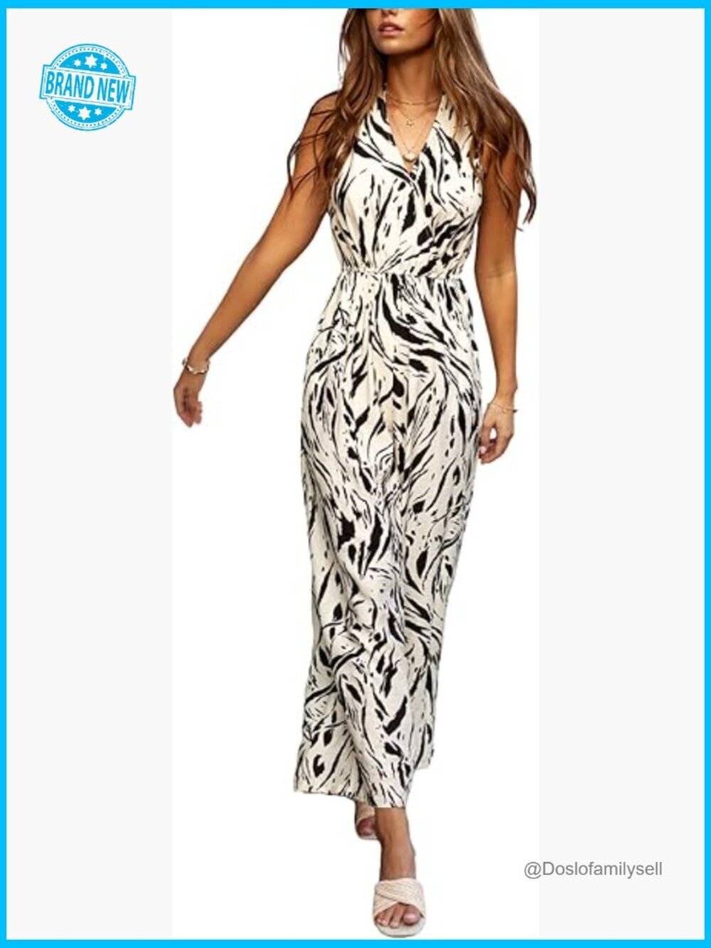 Sleeveless Halter Neck Jumpsuit Wide Leg Tie Back Print Trendy Vacation Romper